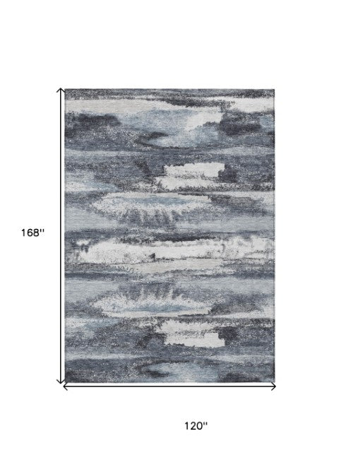 Homeroots 3' Abstract Washable Indoor Outdoor Area Rug In Teal Blue And Navy – Perfect For High Traffic Spaces! Gray Polyester 612514