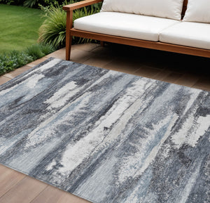 Homeroots 3' Abstract Washable Indoor Outdoor Area Rug In Teal Blue And Navy – Perfect For High Traffic Spaces! Gray Polyester 612514