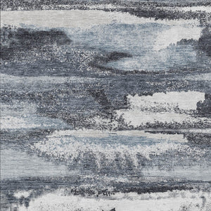 Homeroots 3' Abstract Washable Indoor Outdoor Area Rug In Teal Blue And Navy – Perfect For High Traffic Spaces! Gray Polyester 612514