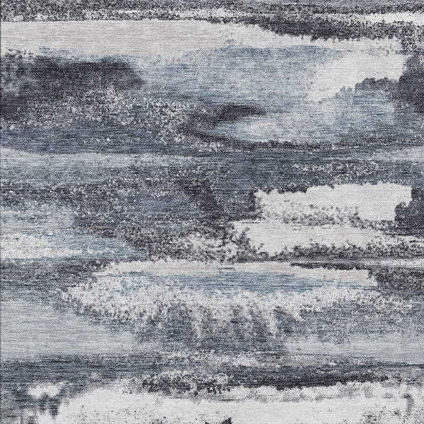 Homeroots 3' Abstract Washable Indoor Outdoor Area Rug In Teal Blue And Navy – Perfect For High Traffic Spaces! Gray Polyester 612514