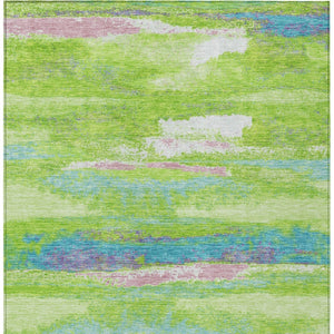 Homeroots 3' Abstract Washable Indoor Outdoor Area Rug In Teal Blue And Navy – Perfect For High Traffic Spaces! Lime Green Polyester 612516