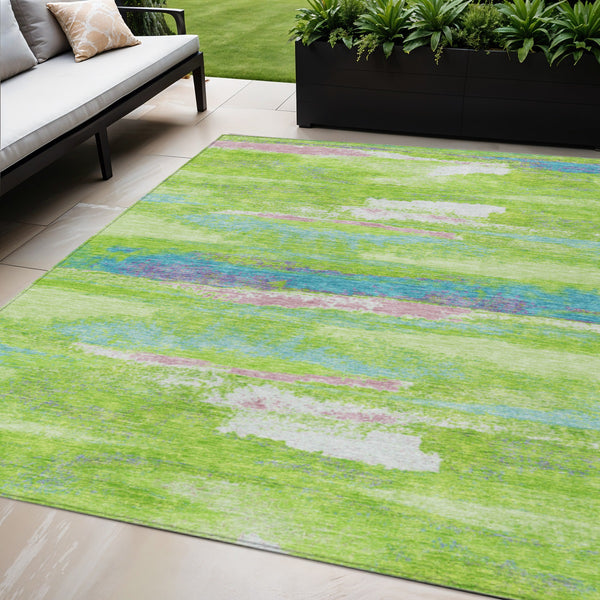 Homeroots 3' Abstract Washable Indoor Outdoor Area Rug In Teal Blue And Navy – Perfect For High Traffic Spaces! Lime Green Polyester 612516
