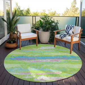 Homeroots 3' Abstract Washable Indoor Outdoor Area Rug In Teal Blue And Navy – Perfect For High Traffic Spaces! Lime Green Polyester 612517