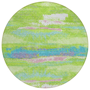 HomeRoots 5' Vibrant Lime Green and Sky Blue Abstract Area Rug for Indoor and Outdoor Spaces – Easy Care! 8' Round 612517