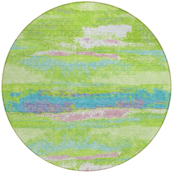 Homeroots 3' Abstract Washable Indoor Outdoor Area Rug In Teal Blue And Navy – Perfect For High Traffic Spaces! Lime Green Polyester 612517