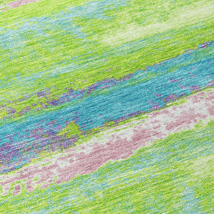 Homeroots 3' Abstract Washable Indoor Outdoor Area Rug In Teal Blue And Navy – Perfect For High Traffic Spaces! Lime Green Polyester 612517