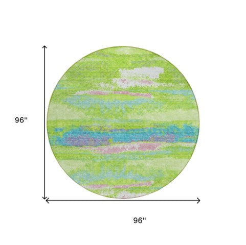 Homeroots 3' Abstract Washable Indoor Outdoor Area Rug In Teal Blue And Navy – Perfect For High Traffic Spaces! Lime Green Polyester 612517