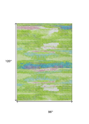Homeroots 3' Abstract Washable Indoor Outdoor Area Rug In Teal Blue And Navy – Perfect For High Traffic Spaces! Lime Green Polyester 612518