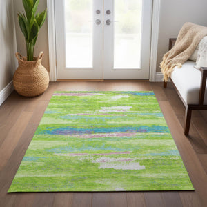 Homeroots 3' Abstract Washable Indoor Outdoor Area Rug In Teal Blue And Navy – Perfect For High Traffic Spaces! Lime Green Polyester 612518