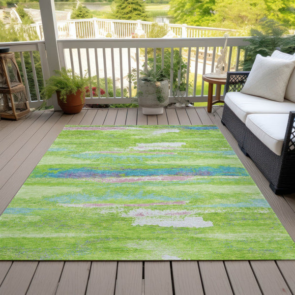 Homeroots 3' Abstract Washable Indoor Outdoor Area Rug In Teal Blue And Navy – Perfect For High Traffic Spaces! Lime Green Polyester 612519