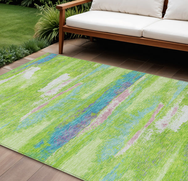 Homeroots 3' Abstract Washable Indoor Outdoor Area Rug In Teal Blue And Navy – Perfect For High Traffic Spaces! Lime Green Polyester 612520