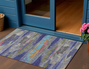 Homeroots 3' Abstract Washable Indoor Outdoor Area Rug In Teal Blue And Navy – Perfect For High Traffic Spaces! Lavender Polyester 612521