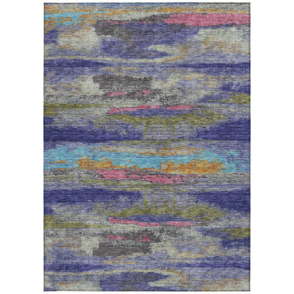 Homeroots 3' Abstract Washable Indoor Outdoor Area Rug In Teal Blue And Navy – Perfect For High Traffic Spaces! Lavender Polyester 612521
