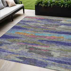 Homeroots 3' Abstract Washable Indoor Outdoor Area Rug In Teal Blue And Navy – Perfect For High Traffic Spaces! Lavender Polyester 612522