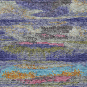 Homeroots 3' Abstract Washable Indoor Outdoor Area Rug In Teal Blue And Navy – Perfect For High Traffic Spaces! Lavender Polyester 612522