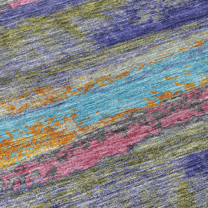 Homeroots 3' Abstract Washable Indoor Outdoor Area Rug In Teal Blue And Navy – Perfect For High Traffic Spaces! Lavender Polyester 612522