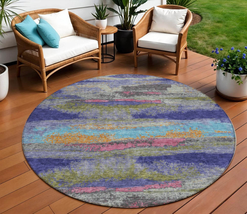 HomeRoots 5' Abstract Lavender, Pink, and Blue Indoor/Outdoor Area Rug - Durable, Washable, Stylish Decor 8' Round 612523
