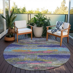 Homeroots 3' Abstract Washable Indoor Outdoor Area Rug In Teal Blue And Navy – Perfect For High Traffic Spaces! Lavender Polyester 612523