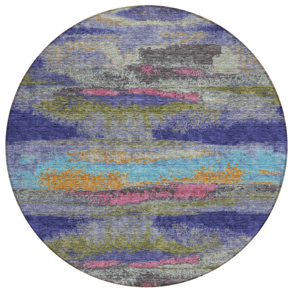 HomeRoots 5' Abstract Lavender, Pink, and Blue Indoor/Outdoor Area Rug - Durable, Washable, Stylish Decor 8' Round 612523