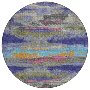 HomeRoots 5' Abstract Lavender, Pink, and Blue Indoor/Outdoor Area Rug - Durable, Washable, Stylish Decor 8' Round 612523