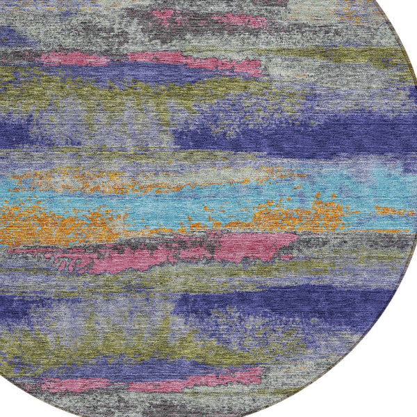 Homeroots 3' Abstract Washable Indoor Outdoor Area Rug In Teal Blue And Navy – Perfect For High Traffic Spaces! Lavender Polyester 612523