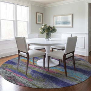 Homeroots 3' Abstract Washable Indoor Outdoor Area Rug In Teal Blue And Navy – Perfect For High Traffic Spaces! Lavender Polyester 612523