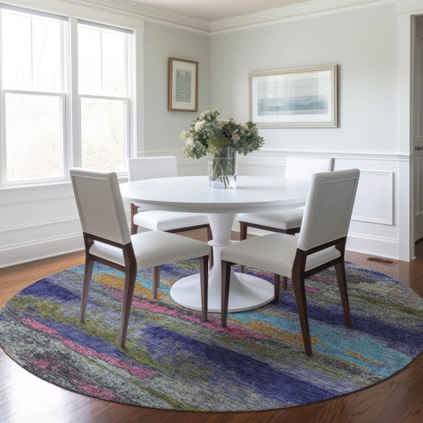 Homeroots 3' Abstract Washable Indoor Outdoor Area Rug In Teal Blue And Navy – Perfect For High Traffic Spaces! Lavender Polyester 612523