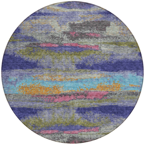Homeroots 3' Abstract Washable Indoor Outdoor Area Rug In Teal Blue And Navy – Perfect For High Traffic Spaces! Lavender Polyester 612523