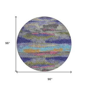 Homeroots 3' Abstract Washable Indoor Outdoor Area Rug In Teal Blue And Navy – Perfect For High Traffic Spaces! Lavender Polyester 612523