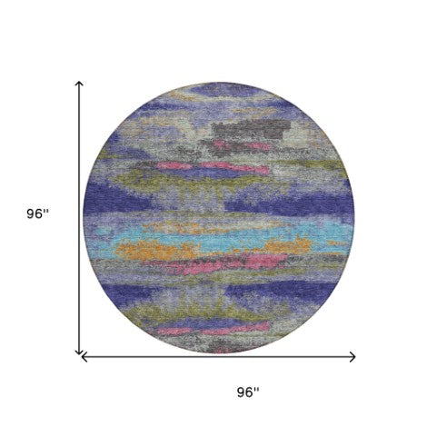 Homeroots 3' Abstract Washable Indoor Outdoor Area Rug In Teal Blue And Navy – Perfect For High Traffic Spaces! Lavender Polyester 612523