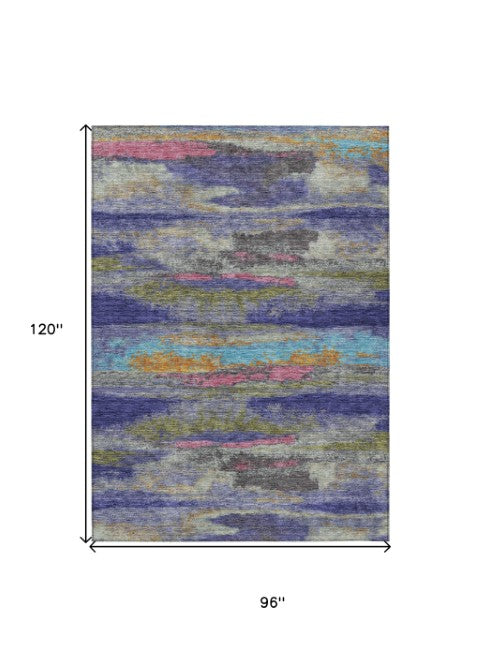 Homeroots 3' Abstract Washable Indoor Outdoor Area Rug In Teal Blue And Navy – Perfect For High Traffic Spaces! Lavender Polyester 612524