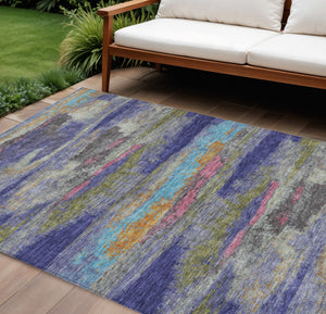 Homeroots 3' Abstract Washable Indoor Outdoor Area Rug In Teal Blue And Navy – Perfect For High Traffic Spaces! Lavender Polyester 612524