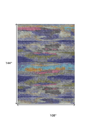 Homeroots 3' Abstract Washable Indoor Outdoor Area Rug In Teal Blue And Navy – Perfect For High Traffic Spaces! Lavender Polyester 612525