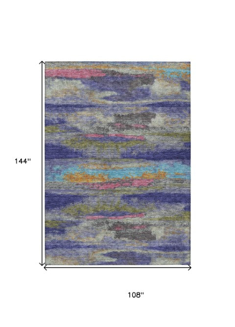 Homeroots 3' Abstract Washable Indoor Outdoor Area Rug In Teal Blue And Navy – Perfect For High Traffic Spaces! Lavender Polyester 612525