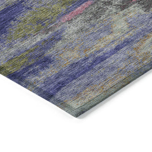 Homeroots 3' Abstract Washable Indoor Outdoor Area Rug In Teal Blue And Navy – Perfect For High Traffic Spaces! Lavender Polyester 612525