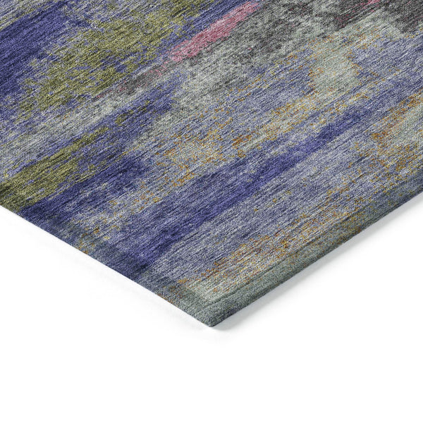 Homeroots 3' Abstract Washable Indoor Outdoor Area Rug In Teal Blue And Navy – Perfect For High Traffic Spaces! Lavender Polyester 612525