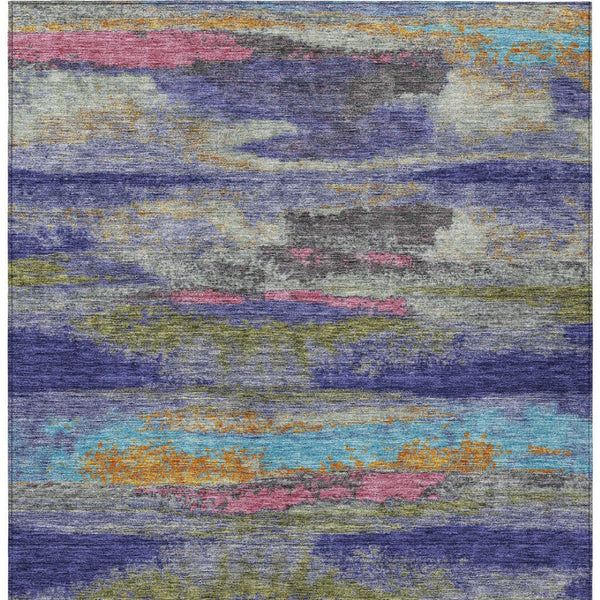 Homeroots 3' Abstract Washable Indoor Outdoor Area Rug In Teal Blue And Navy – Perfect For High Traffic Spaces! Lavender Polyester 612526
