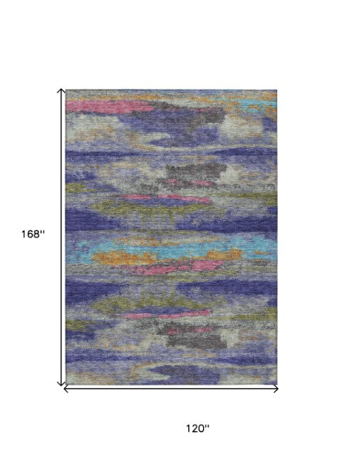 Homeroots 3' Abstract Washable Indoor Outdoor Area Rug In Teal Blue And Navy – Perfect For High Traffic Spaces! Lavender Polyester 612526