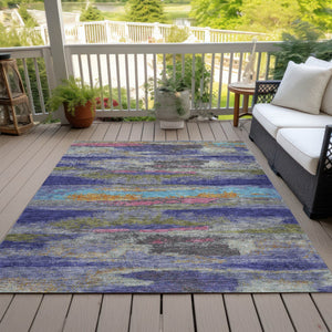 Homeroots 3' Abstract Washable Indoor Outdoor Area Rug In Teal Blue And Navy – Perfect For High Traffic Spaces! Lavender Polyester 612526