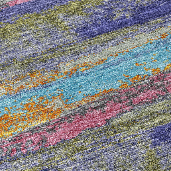 Homeroots 3' Abstract Washable Indoor Outdoor Area Rug In Teal Blue And Navy – Perfect For High Traffic Spaces! Lavender Polyester 612526