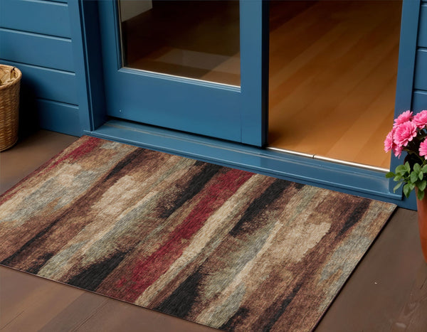 Homeroots 3' Abstract Washable Indoor Outdoor Area Rug In Teal Blue And Navy – Perfect For High Traffic Spaces! Brown Polyester 612527