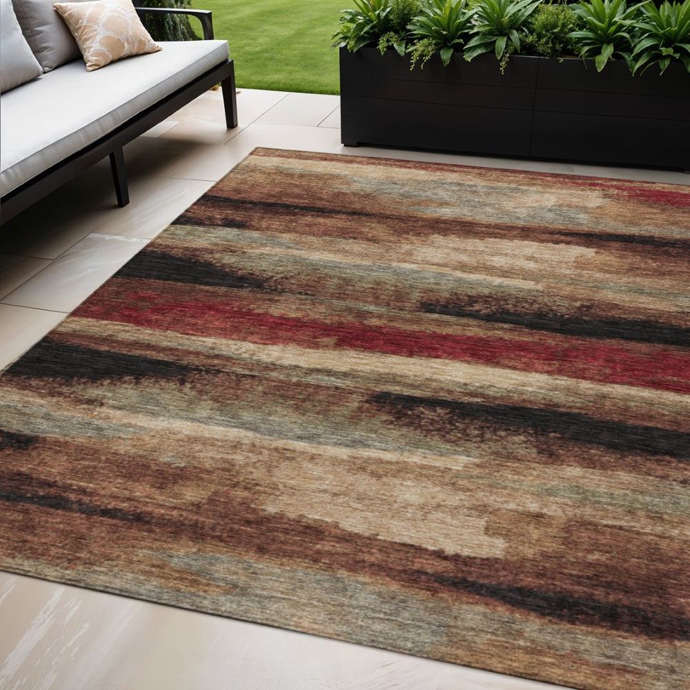 HomeRoots 5' Abstract Area Rug in Brown, Beige & Burgundy – Durable, Washable, Ideal for Indoor & Outdoor Use 5' X 8' 612528