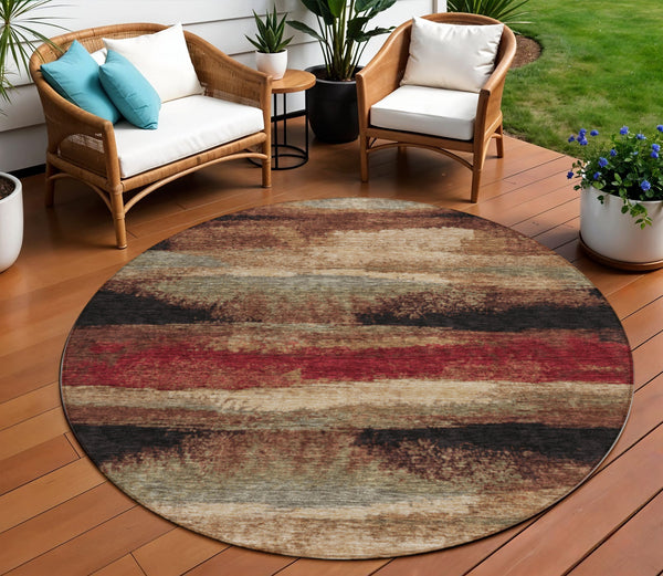 Homeroots 3' Abstract Washable Indoor Outdoor Area Rug In Teal Blue And Navy – Perfect For High Traffic Spaces! Brown Polyester 612529