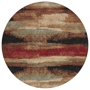 HomeRoots 5' Abstract Area Rug in Brown, Beige & Burgundy – Durable, Washable, Ideal for Indoor & Outdoor Use 8' Round 612529