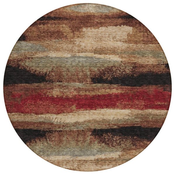 HomeRoots 5' Abstract Area Rug in Brown, Beige & Burgundy – Durable, Washable, Ideal for Indoor & Outdoor Use 8' Round 612529