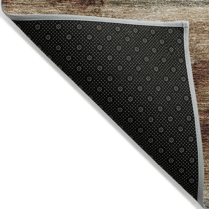 Homeroots 3' Abstract Washable Indoor Outdoor Area Rug In Teal Blue And Navy – Perfect For High Traffic Spaces! Brown Polyester 612529