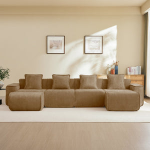English Elm Streamlined Modular U-shape Sectional Velvet Sofa with Cloud Comfort and Movable Ottomans Brown W3041S00377