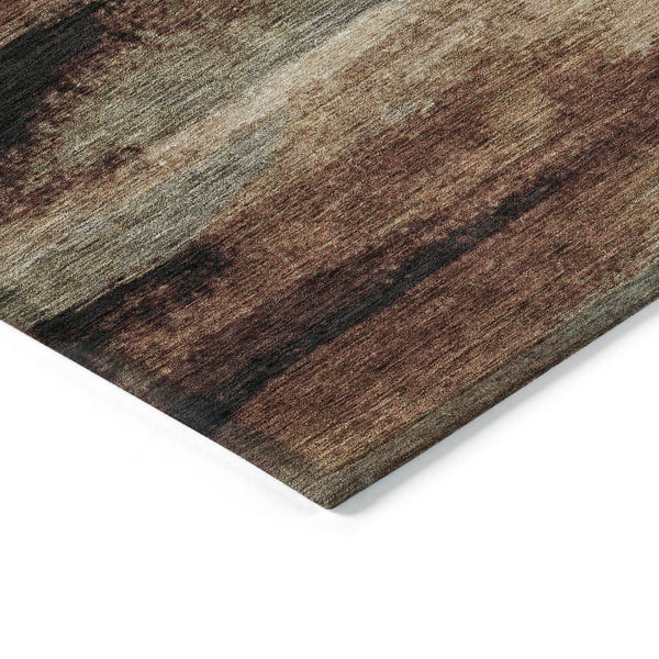 Homeroots 3' Abstract Washable Indoor Outdoor Area Rug In Teal Blue And Navy – Perfect For High Traffic Spaces! Brown Polyester 612531