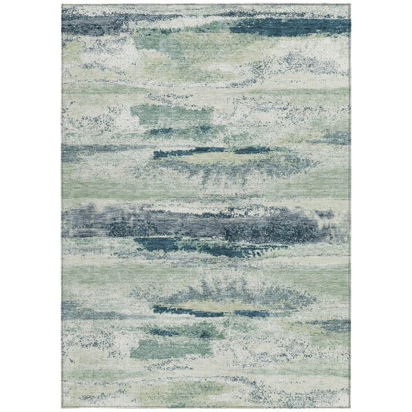 Homeroots 3' Abstract Washable Indoor Outdoor Area Rug In Teal Blue And Navy – Perfect For High Traffic Spaces! Mint Green Polyester 612533