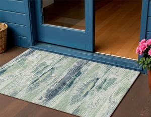 Homeroots 3' Abstract Washable Indoor Outdoor Area Rug In Teal Blue And Navy – Perfect For High Traffic Spaces! Mint Green Polyester 612533